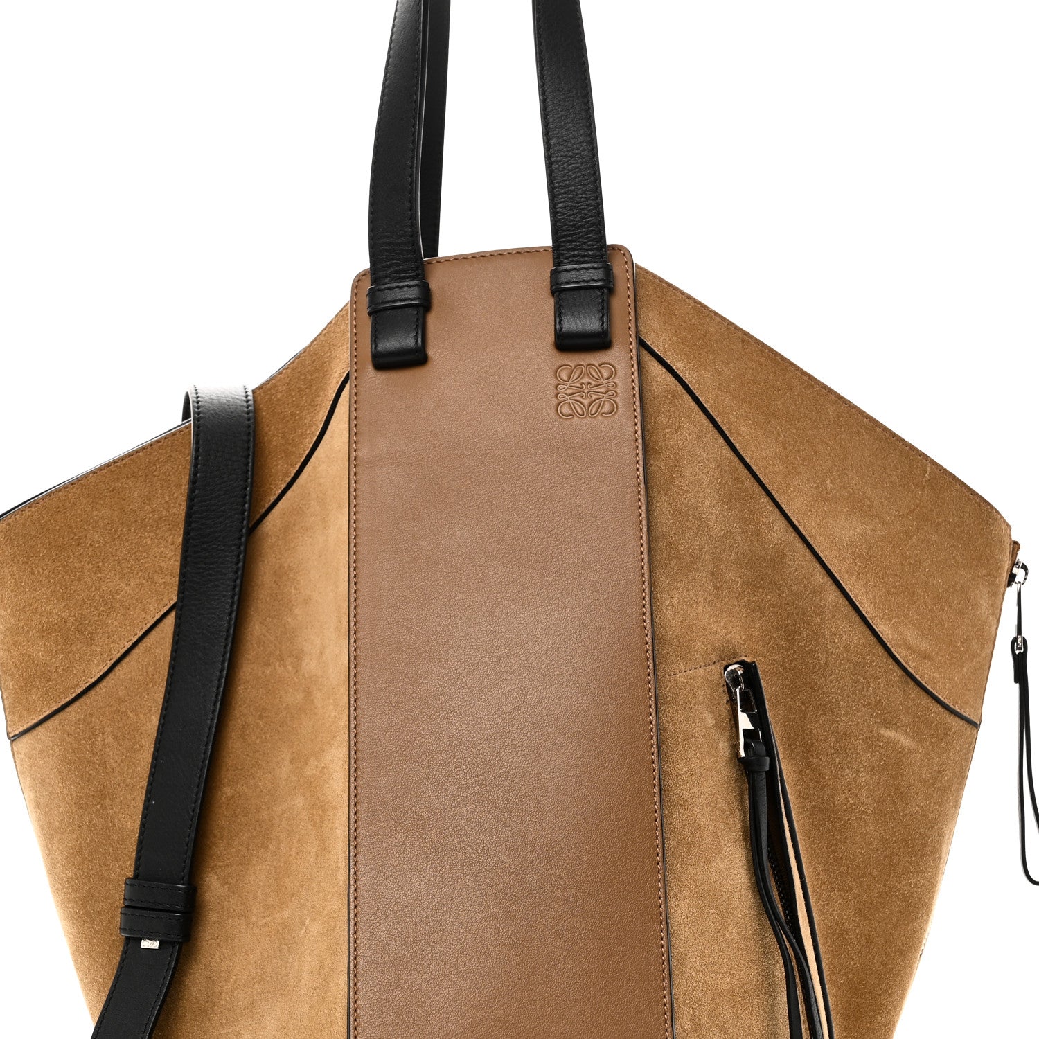 Loewe Calfskin Suede Hammock Shoulder Bag Oak Dark Gold Black