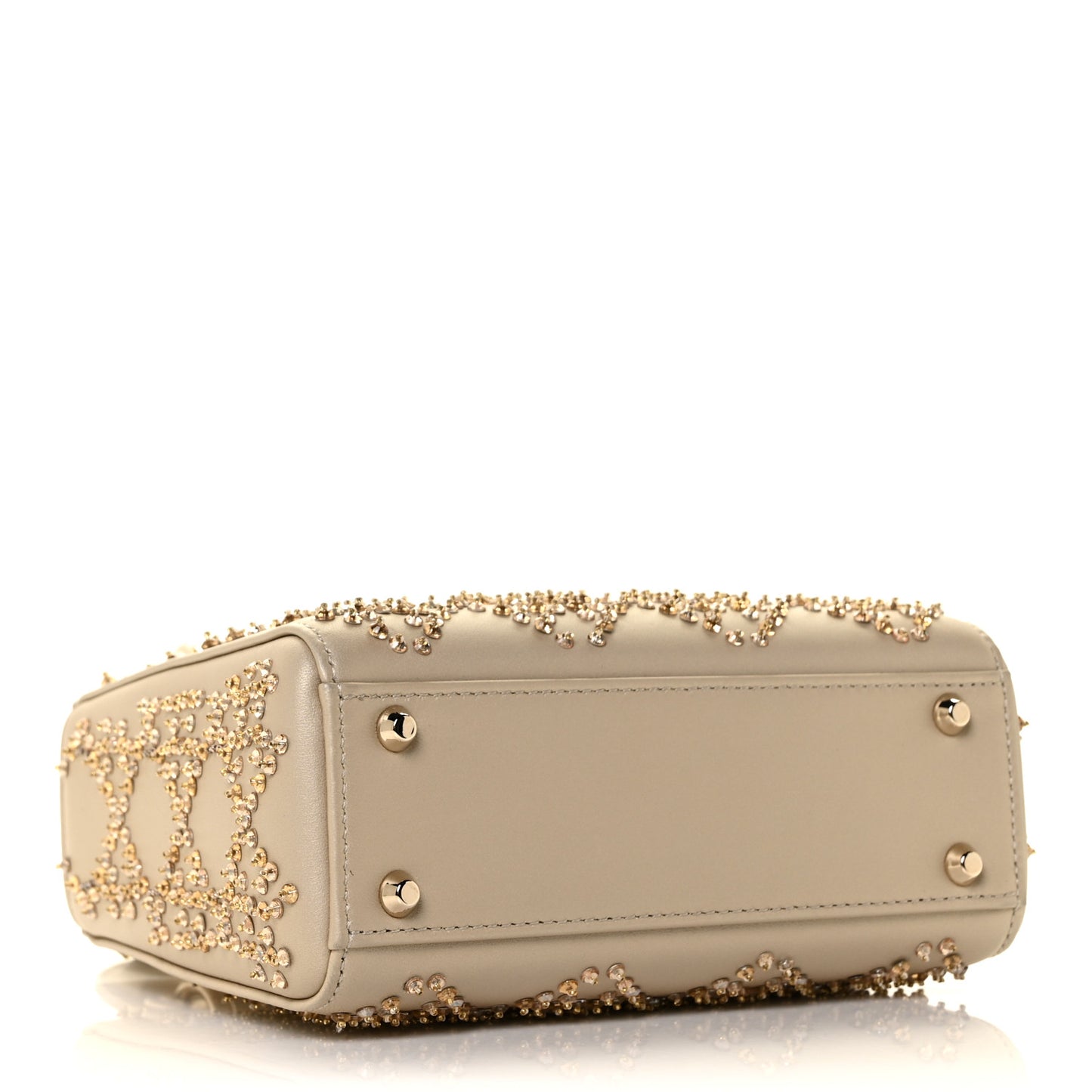 Metallic Lambskin Crystal Cannage Mini Lady Dior Platinum