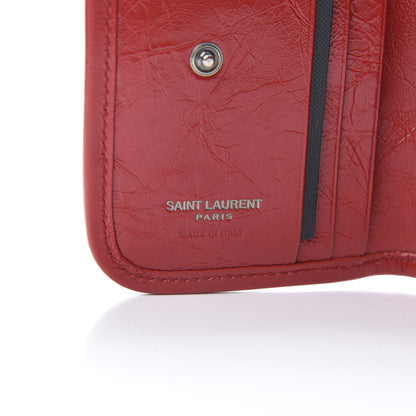 Saint Laurent Crinkled Calfskin Matelasse Monogram Niki Card Holder Red 6 of 7