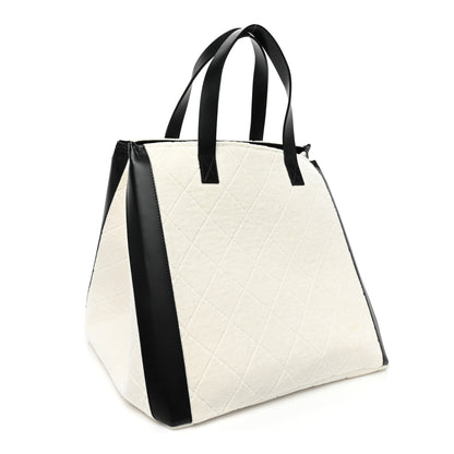 Chanel Cotton Lambskin Quilted CC Tote White Black 4 of 11
