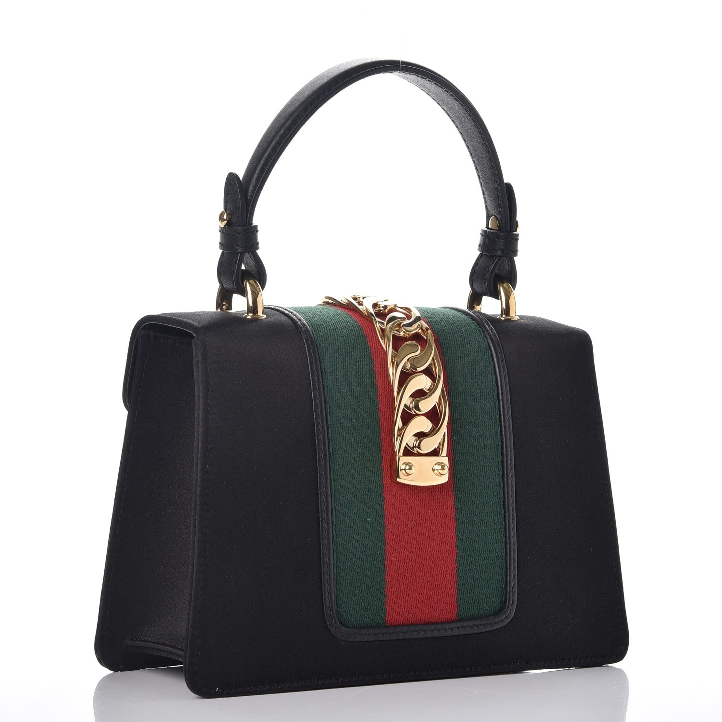 Satin Crystal Mini Sylvie Top Handle Bag Black