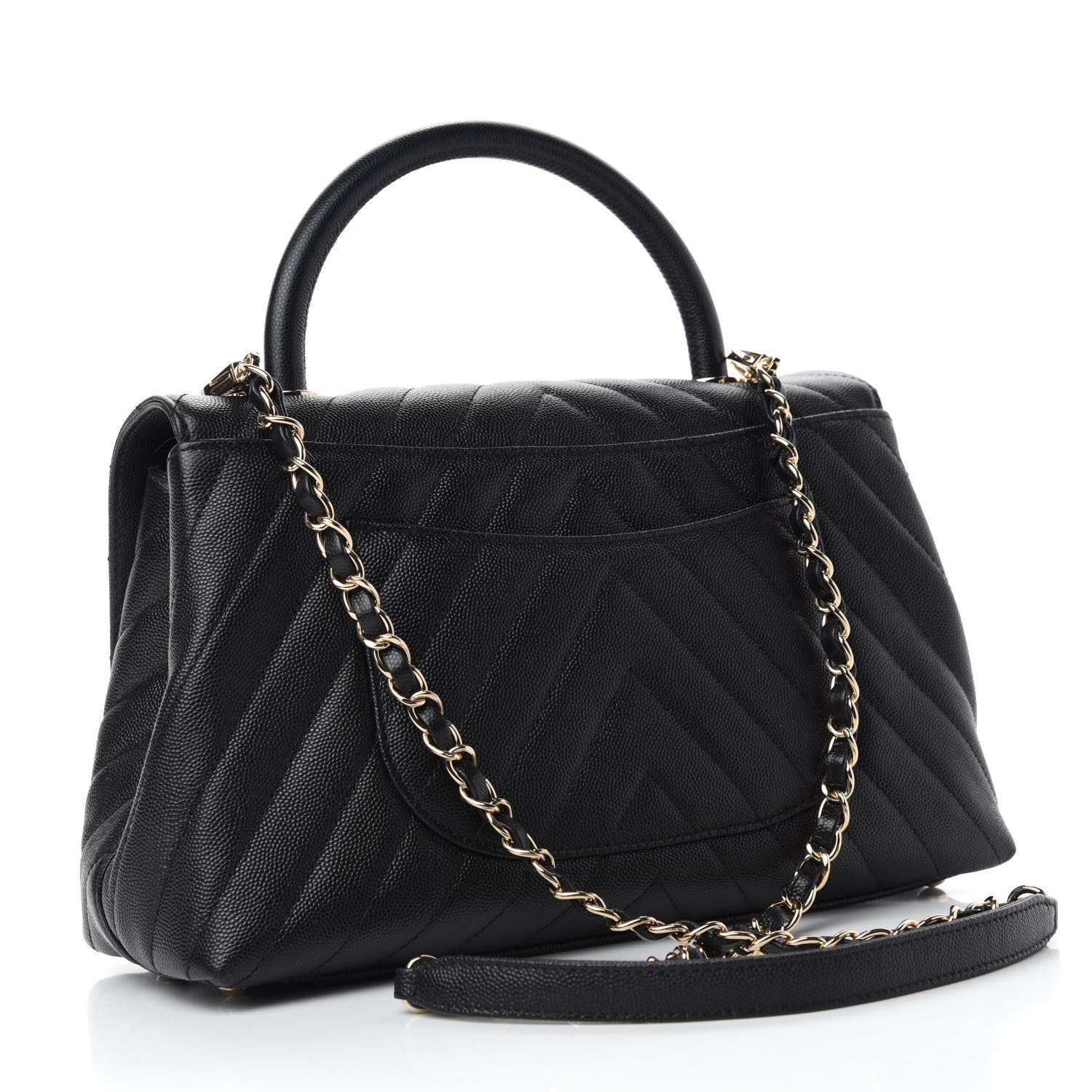 Chanel Caviar Chevron Quilted Small Coco Handle Flap Black 3 of 11