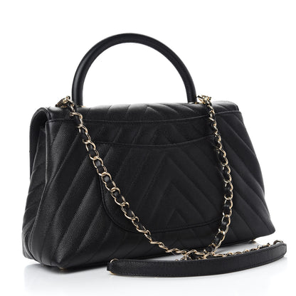 Chanel Caviar Chevron Quilted Small Coco Handle Flap Black 3 of 11