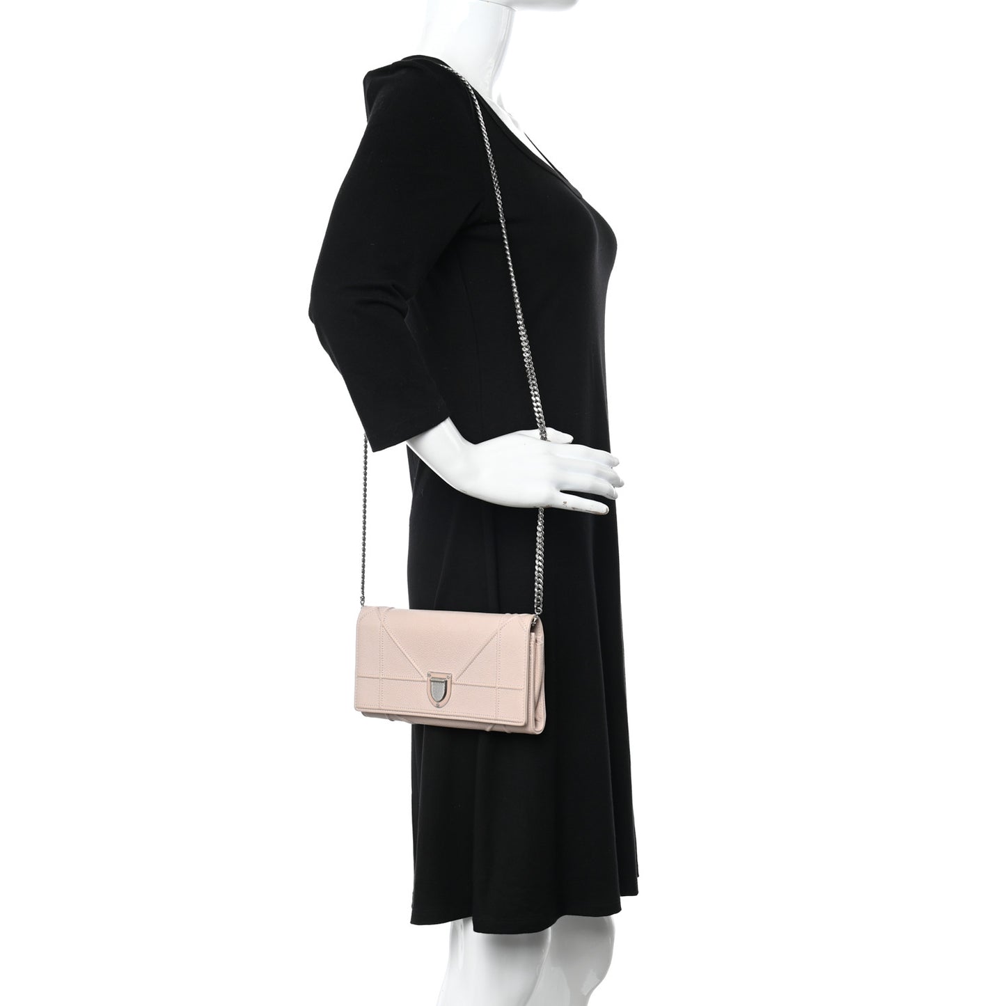 Grained Calfskin Diorama Croisiere Chain Wallet Rose Poudre