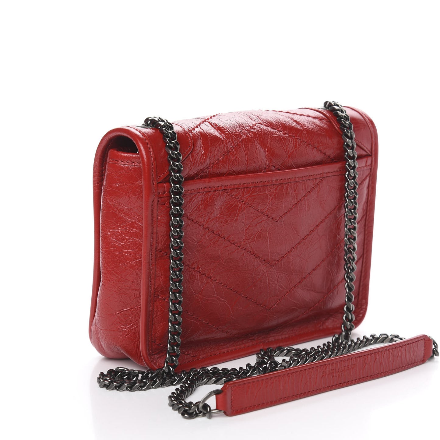Crinkled Calfskin Matelasse Monogram Niki Chain Wallet Red