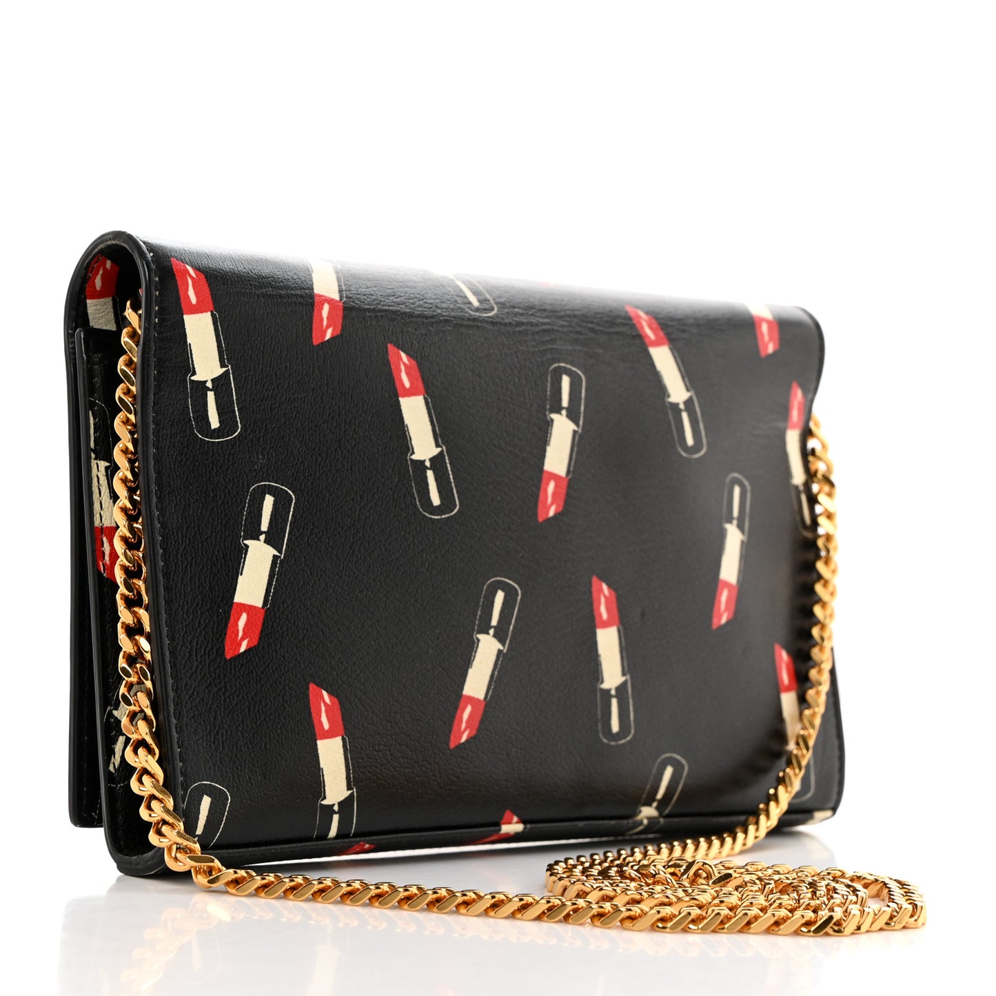 Calfskin Lipstick Print Classic Monogram Kate Wallet On Chain Black