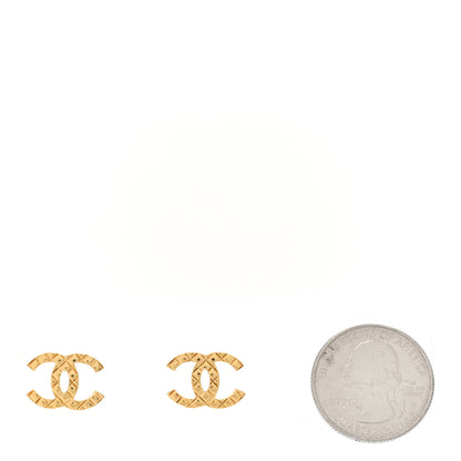Chanel Metal Textured CC Earrings  Gold 2 of 5