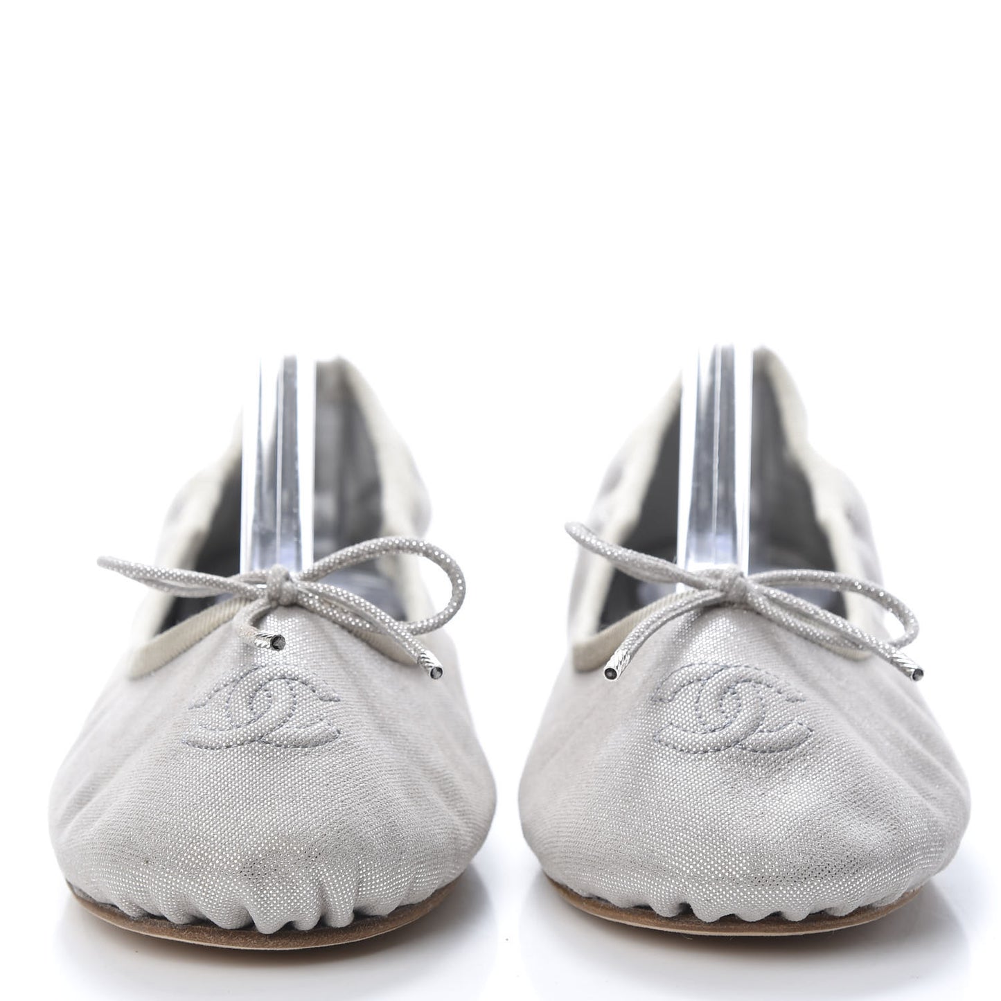 Metallic Fabric CC Elastic Ballerina Flats 37 Silver