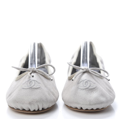 Chanel Metallic Fabric CC Elastic Ballerina Flats 37 Silver 2 of 8