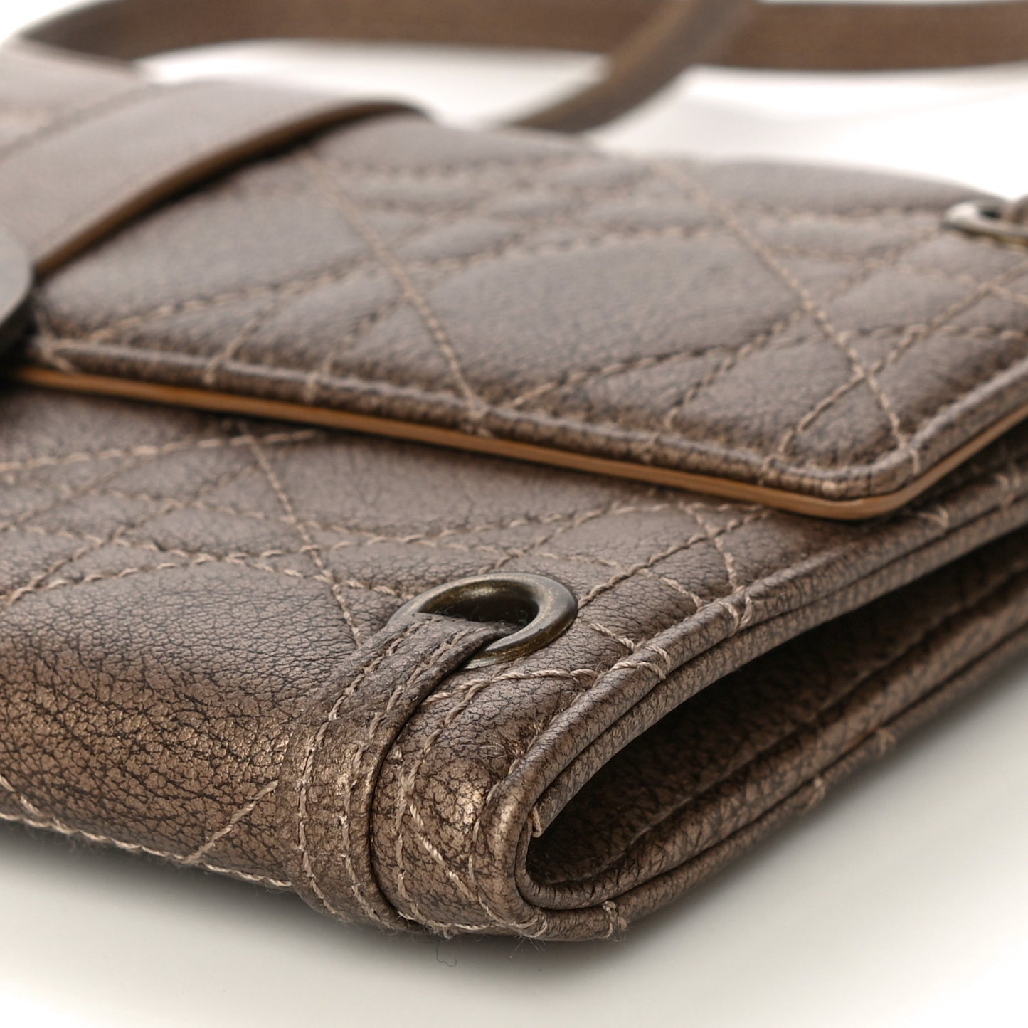 Metallic Grained Calfskin Cannage Crossbody Wallet