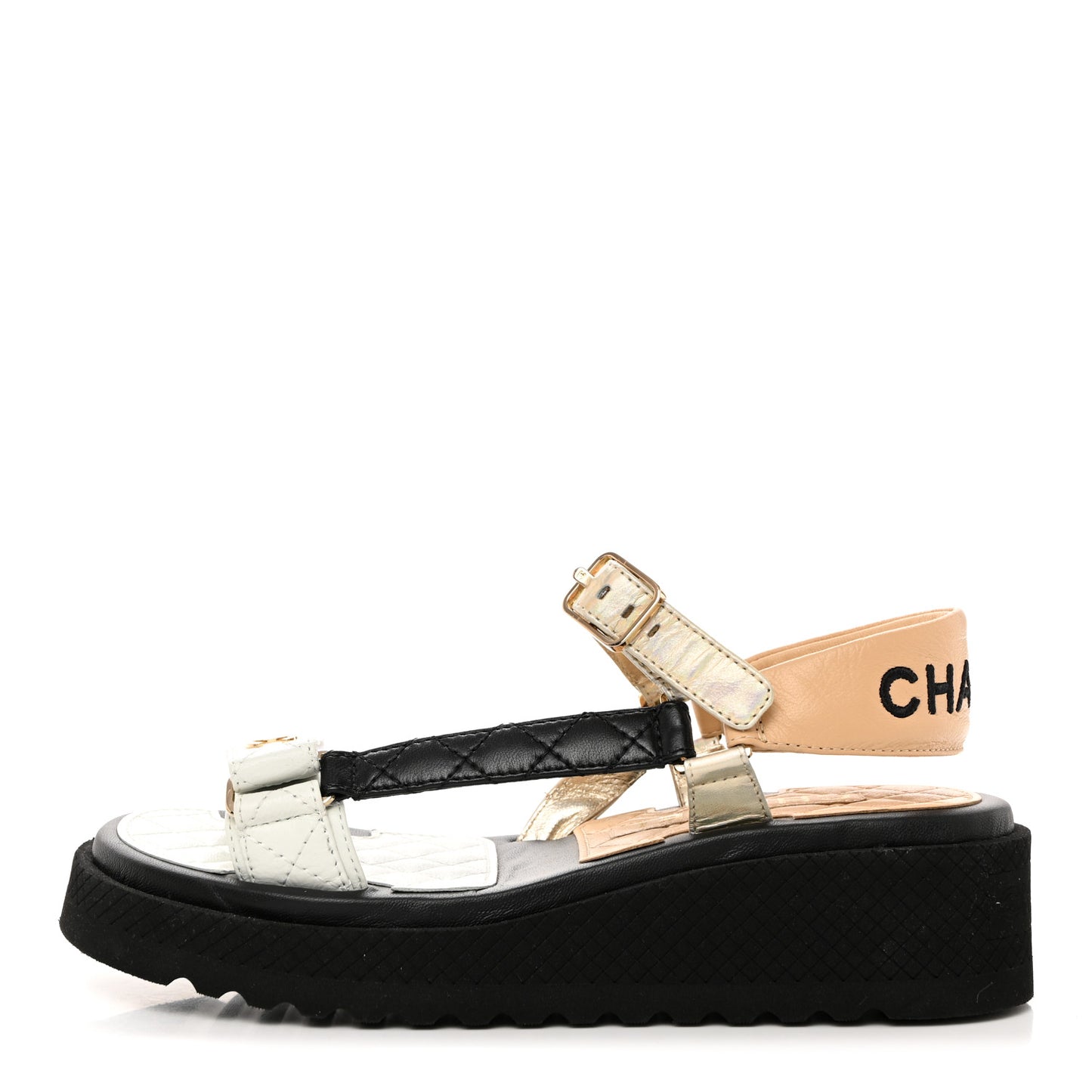 Lambskin Logo Platform Sandals 36.5 Beige Gold White