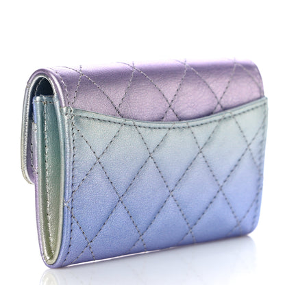 Chanel Gradient Metallic Calfskin Quilted Flap Card Holder Wallet Silver Blue Yellow Purple 3 of 12