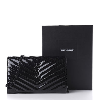 Saint Laurent Patent Matelasse Chevron Monogram Chain Wallet Black 10 of 10