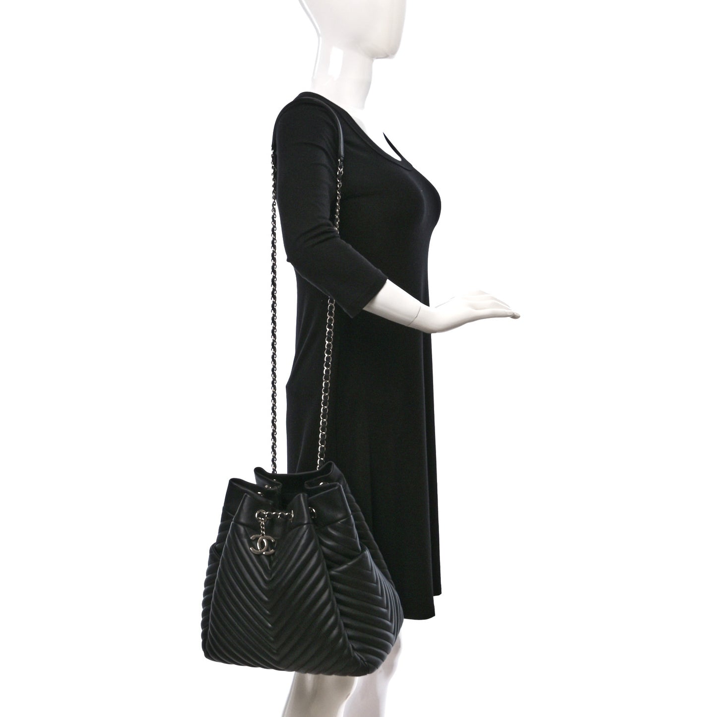 Lambskin Chevron Large Urban Spirit Drawstring Bag Black