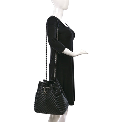 Chanel Lambskin Chevron Large Urban Spirit Drawstring Bag Black 3 of 11