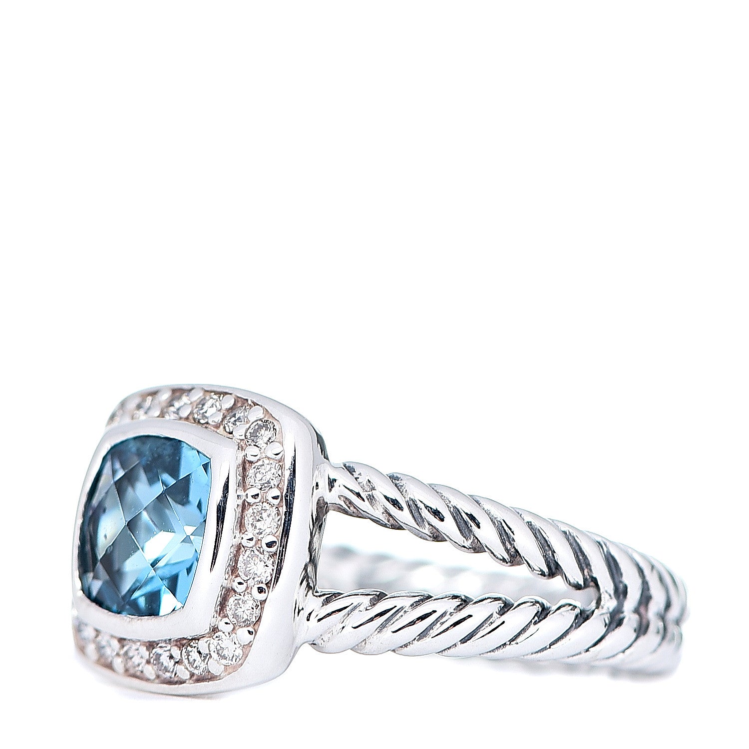 David Yurman Sterling Silver Diamond Blue Topaz 7mm Petite Albion Ring 54 7 2 of 4