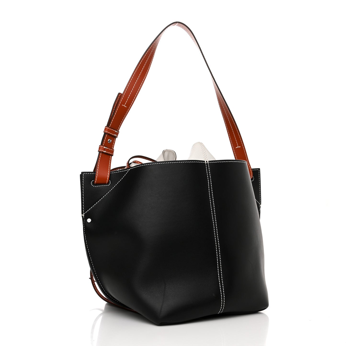 Calfskin Medium Bucket Bag Black Brown