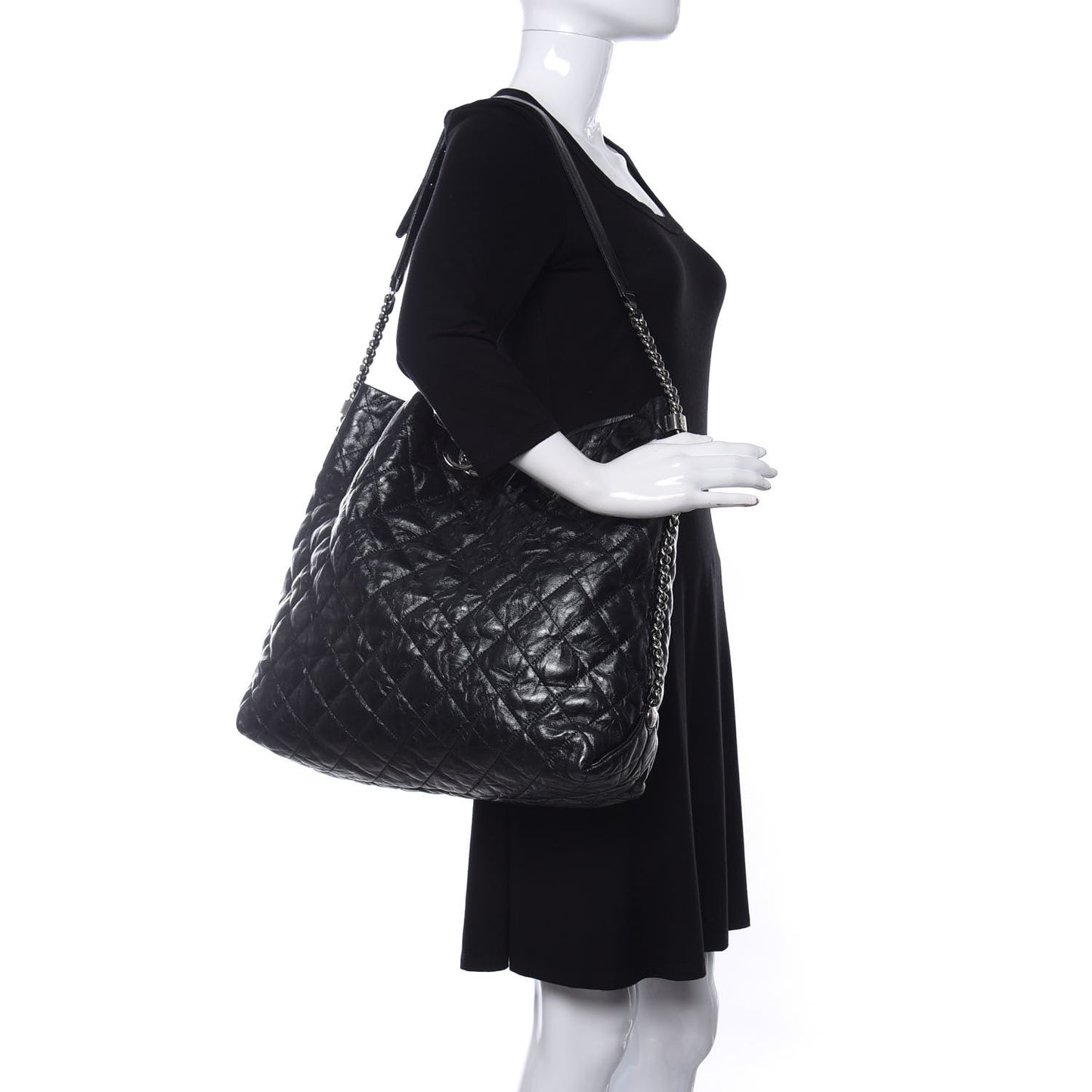 Crackled Calfskin Quilted Large Big Bang Hobo Black
