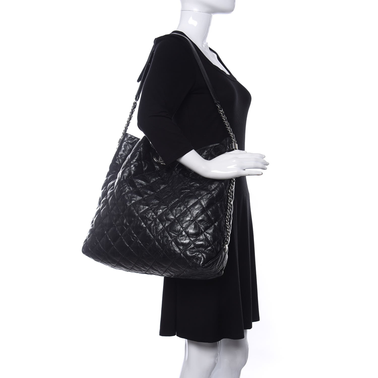Chanel Crackled Calfskin Quilted Large Big Bang Hobo Black 2 of 10