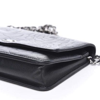 Chanel Lambskin Camellia Embossed Wallet on Chain WOC Black 9 of 13