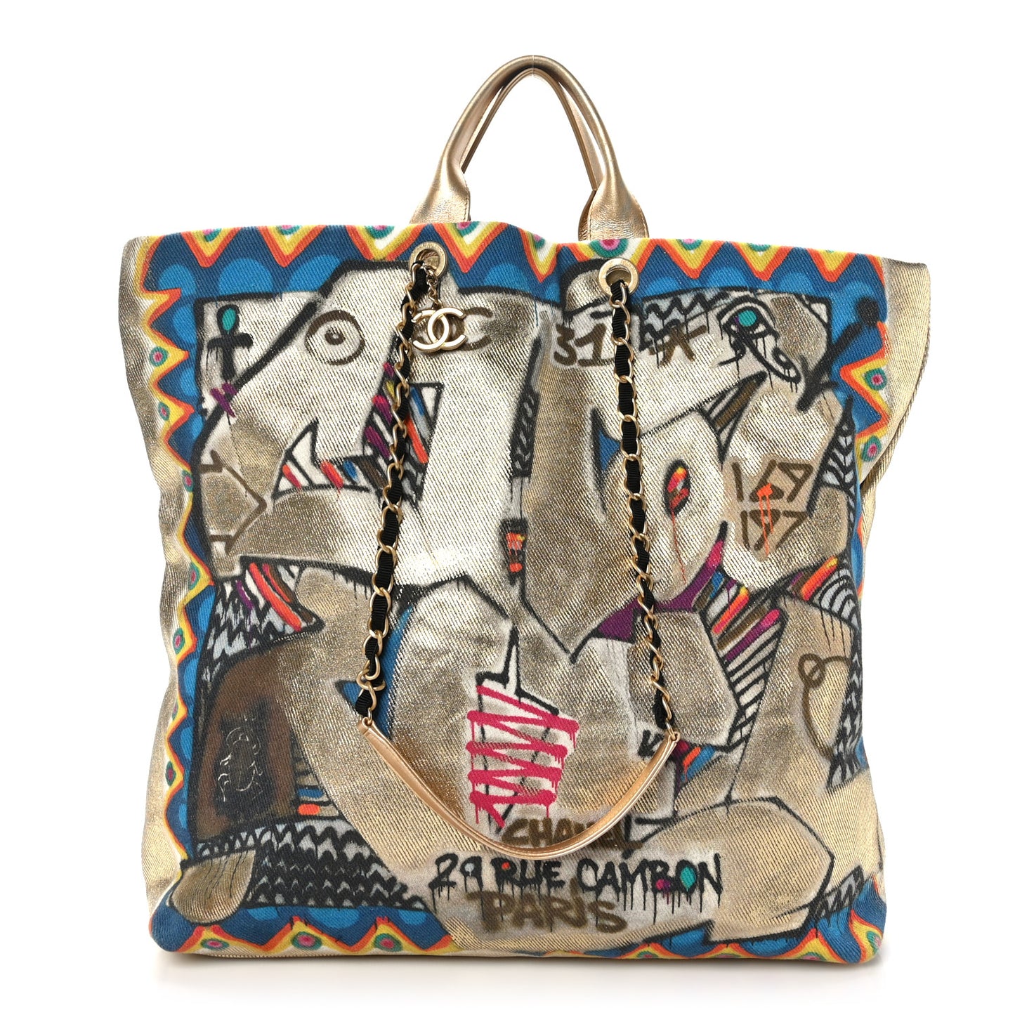Graffiti Printed Canvas Street Spirit Tote Multicolor