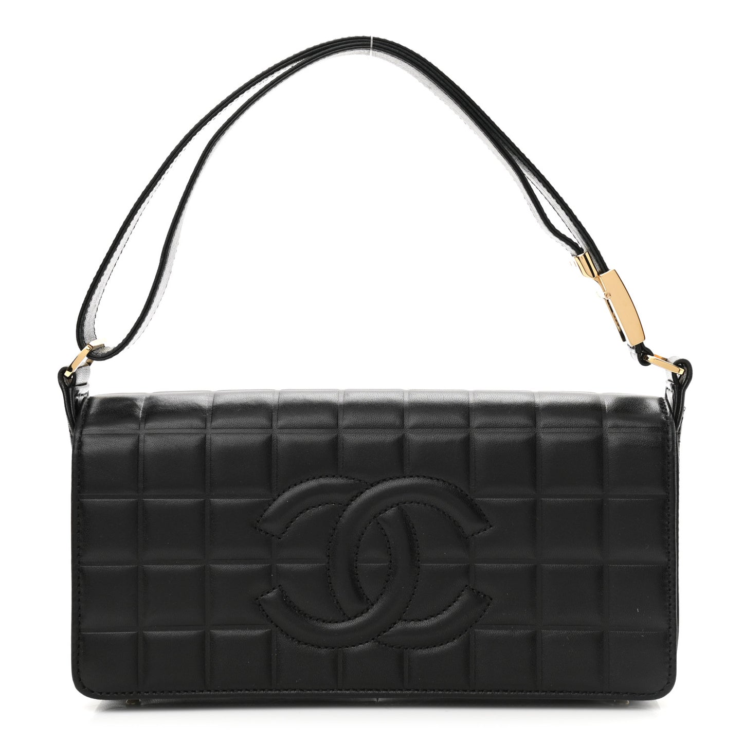 Lambskin Quilted CC Chocolate Bar Flap Black