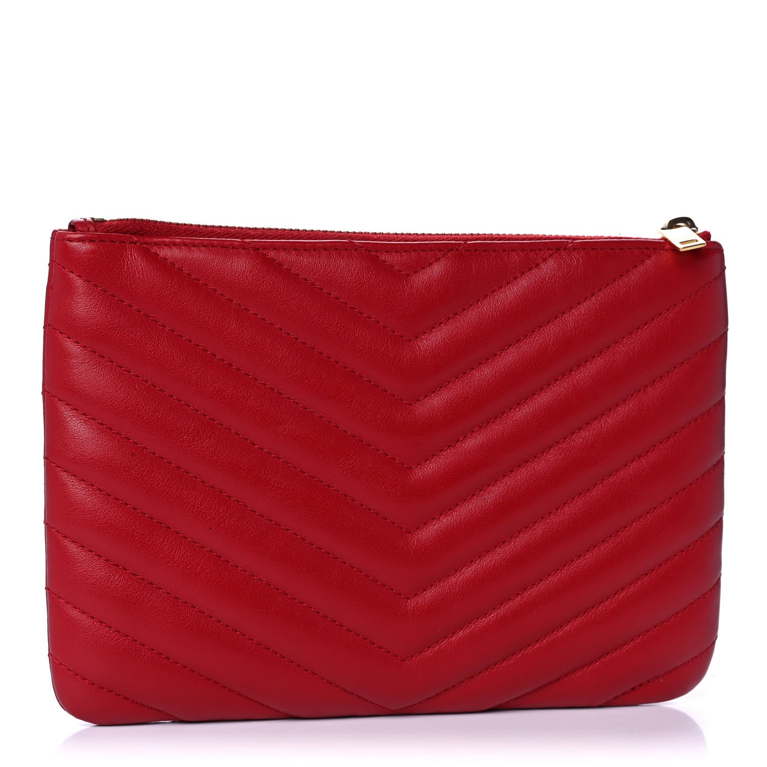 Saint Laurent Calfskin Matelasse Chevron Monogram Pouch Red 3 of 13