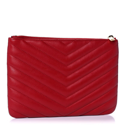 Saint Laurent Calfskin Matelasse Chevron Monogram Pouch Red 3 of 13
