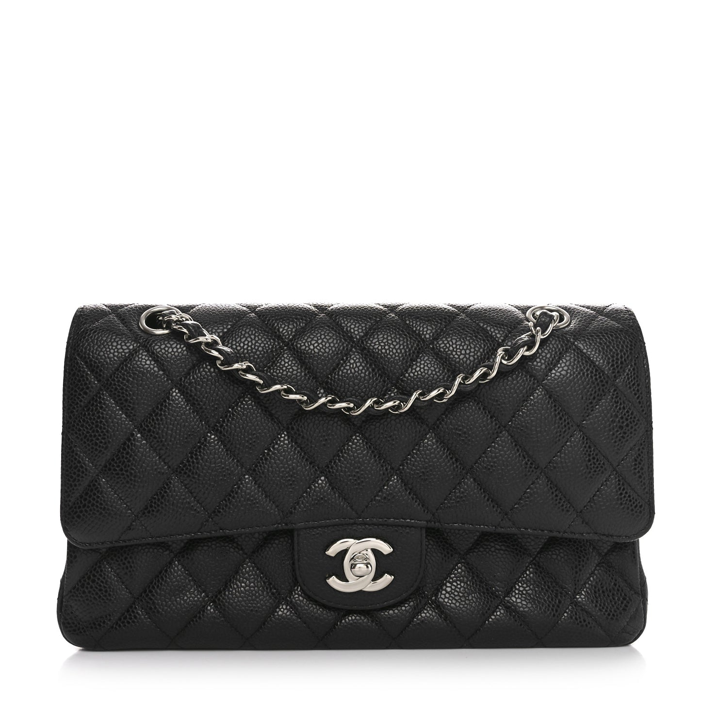 Caviar Quilted Medium Double Flap Black
