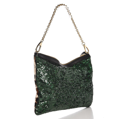 Dolce & Gabbana Sequin Leopard Print Calf Hair Chain Clutch Beige Bottle Green 4 of 7