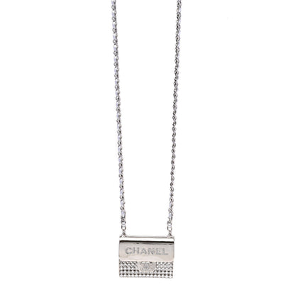 Chanel Metal Lambskin Strass Crystal Purse CC Long Necklace Silver 1 of 6