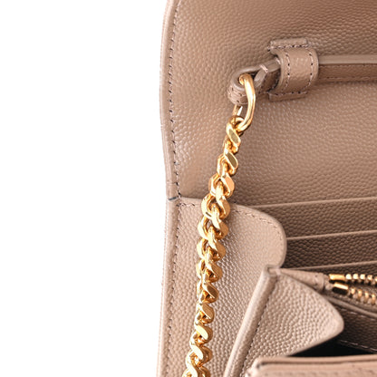 Saint Laurent Grain De Poudre Matelasse Chevron Monogram Chain Wallet Taupe 12 of 14