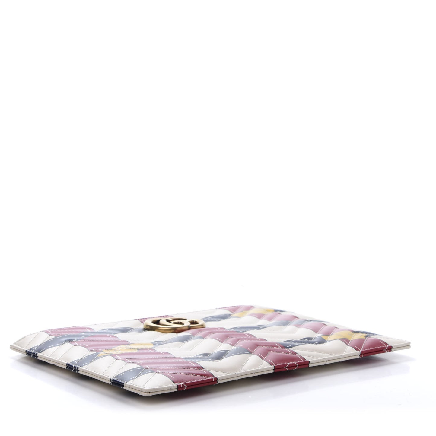 Calfskin Matelasse Trompe L'Oeil Print GG Marmont Zip Pouch White