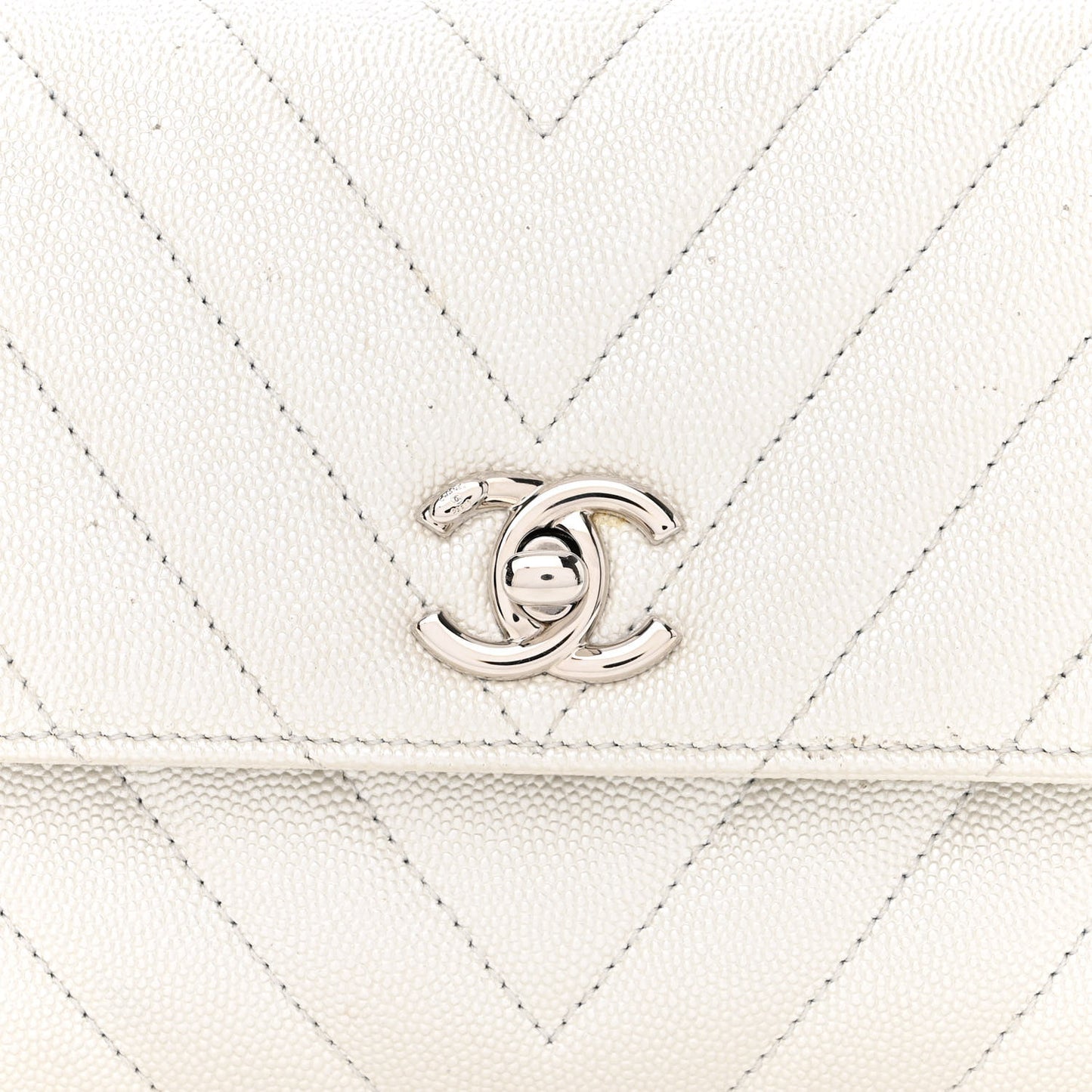 Iridescent Caviar Chevron Quilted Mini Coco Handle Flap White