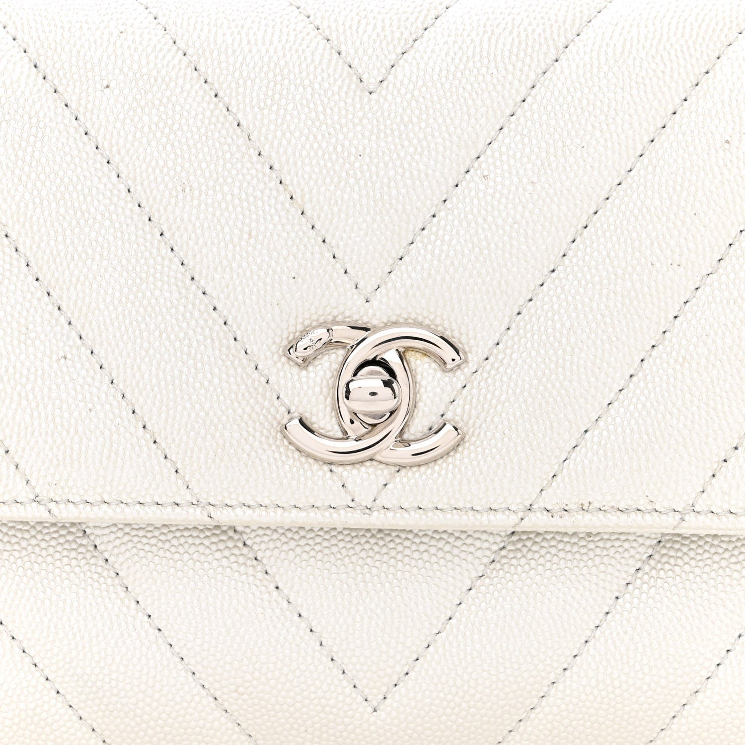 Chanel Iridescent Caviar Chevron Quilted Mini Coco Handle Flap White 8 of 17