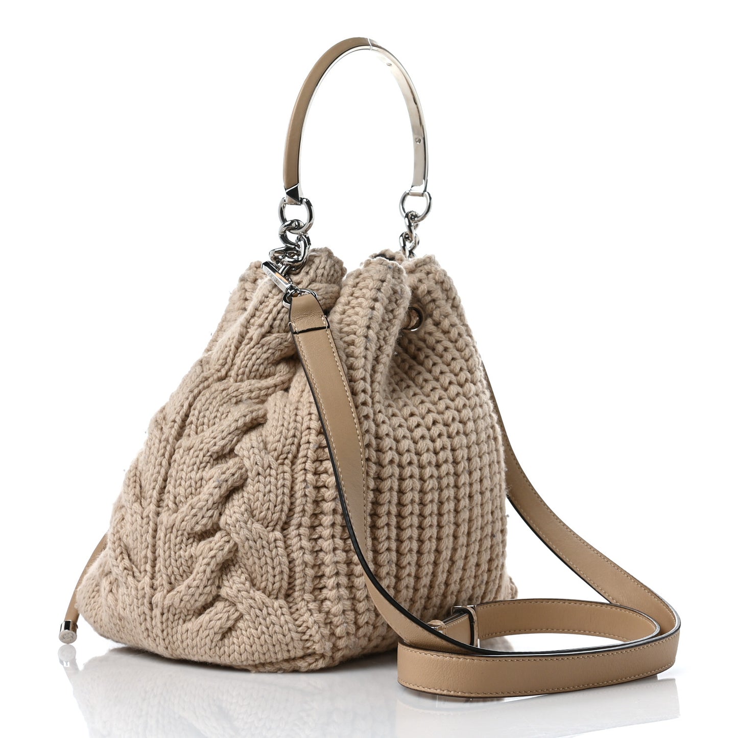 Woven Wool Bon Bon Bucket Bag Barley