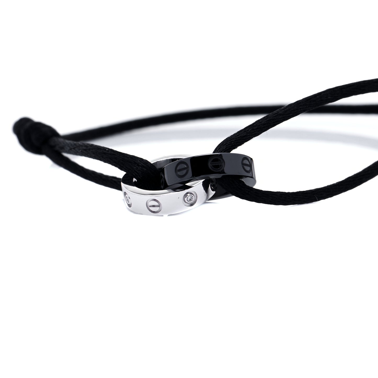 18K White Gold Ceramic 4 Diamond LOVE Cord Bracelet Black