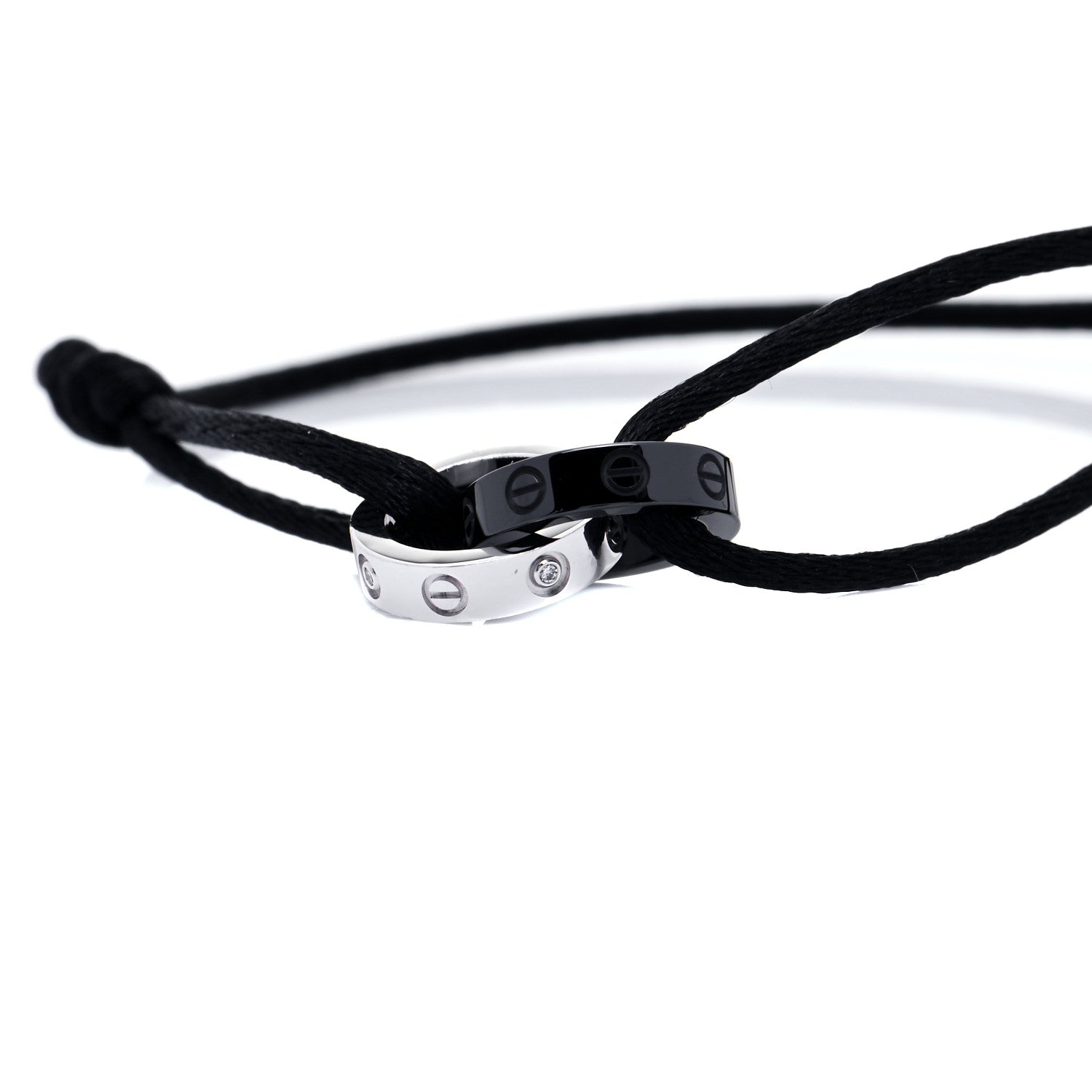 Cartier 18K White Gold Ceramic 4 Diamond LOVE Cord Bracelet Black 4 of 9