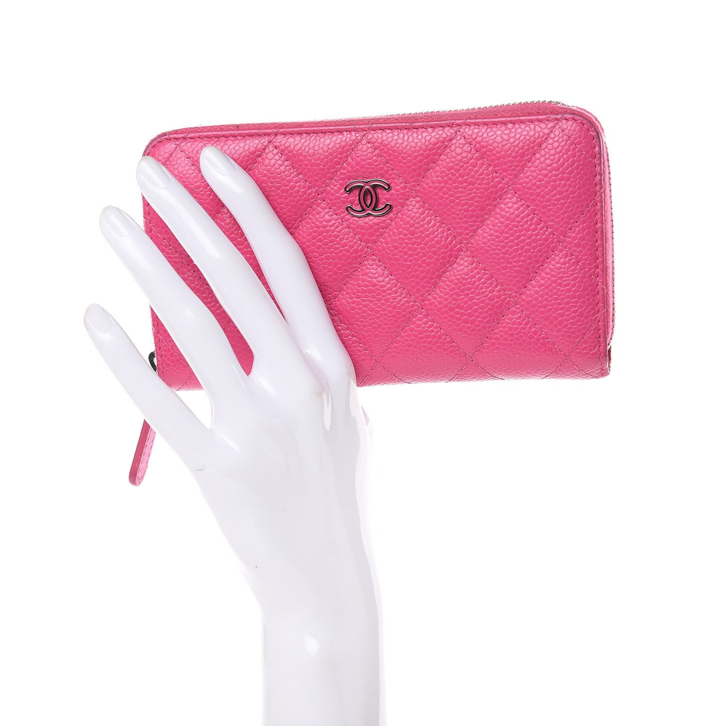 Caviar Quilted Medium Zip Around Wallet Pink