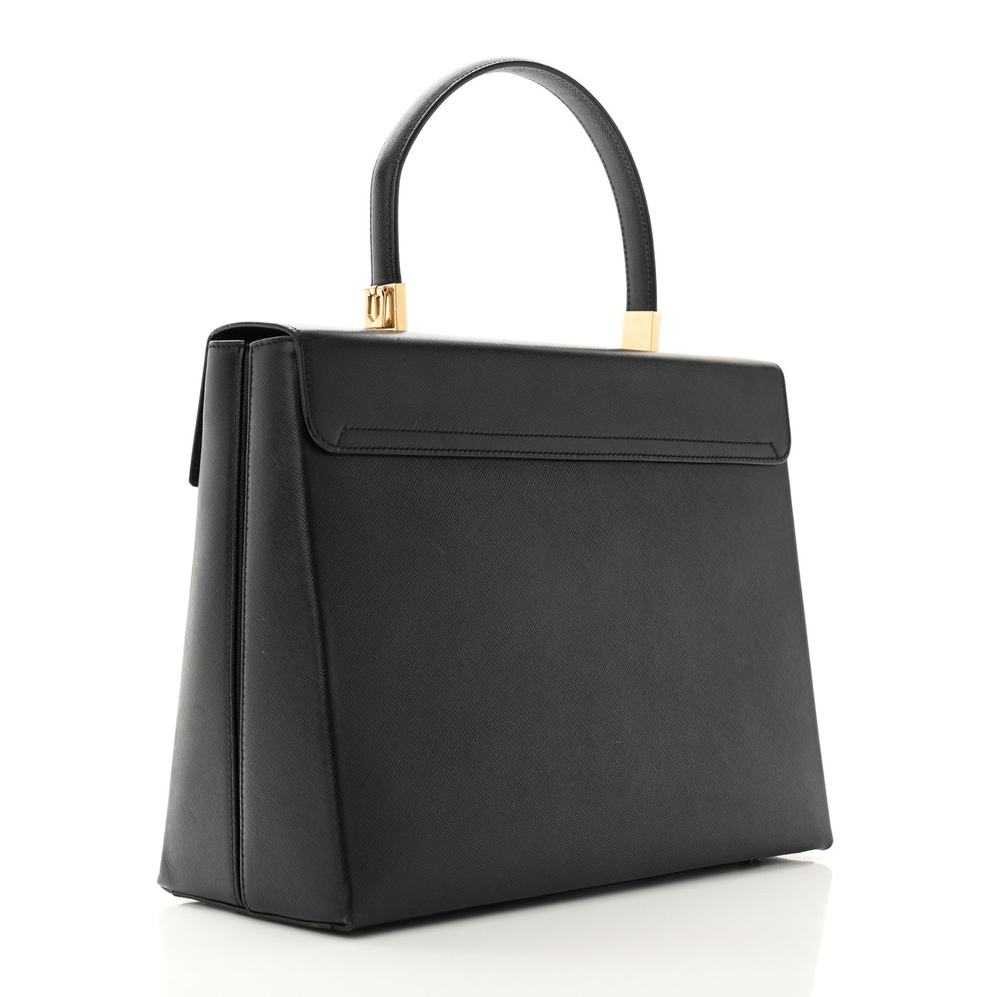 Hammered Calfskin Iconic Large Top Handle Bag Black