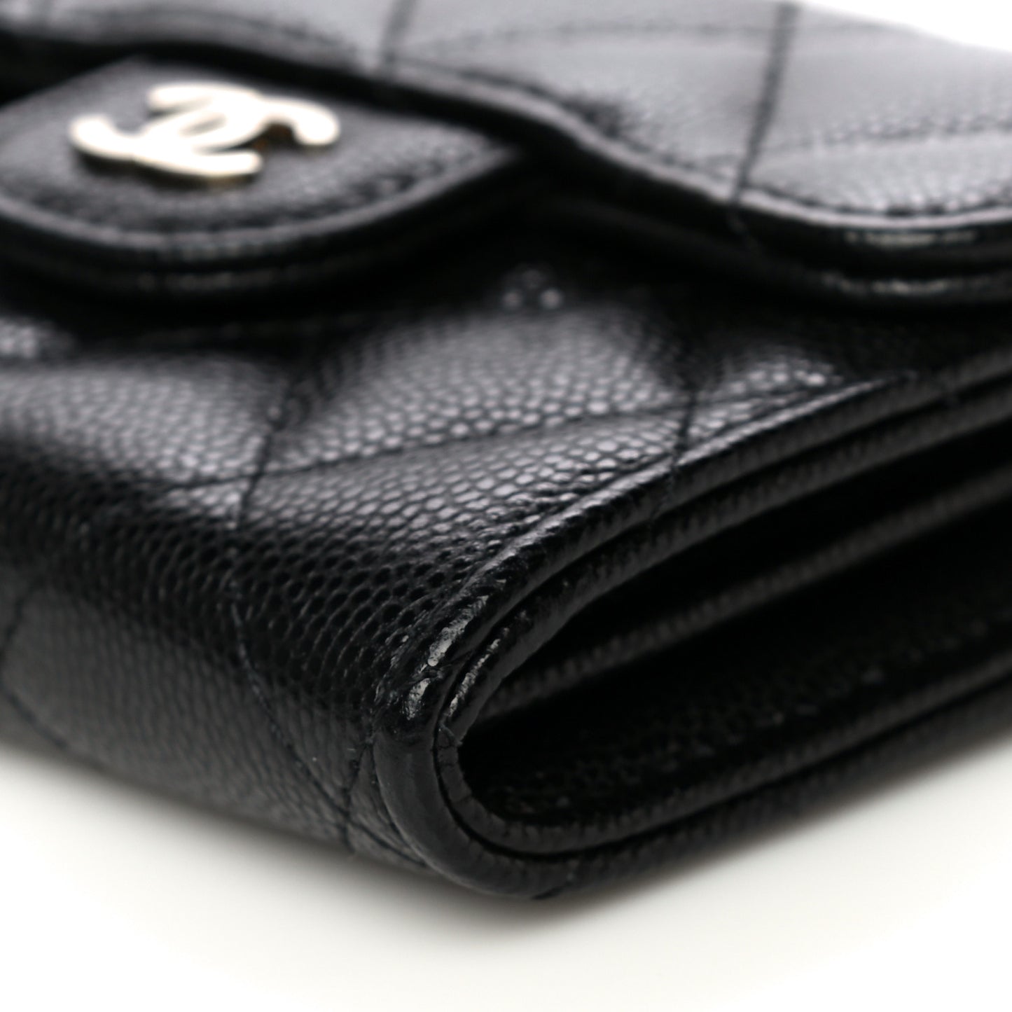 Caviar Quilted Flap Card Holder Chain Wristlet Black