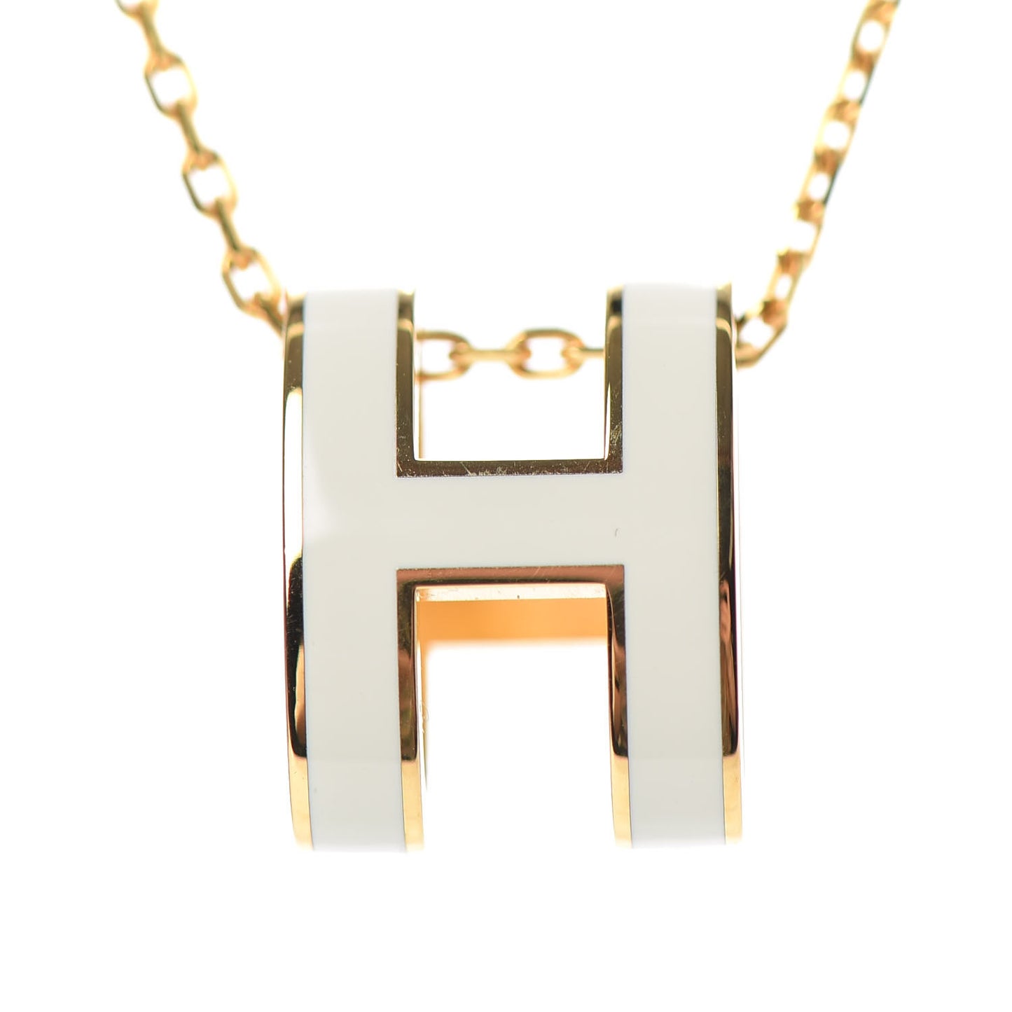 Lacquered Gold Mini Pop H Pendant Necklace White