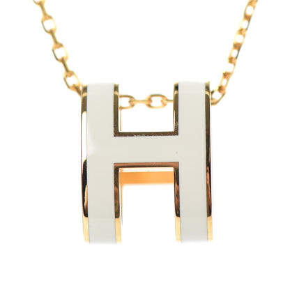 Hermes Lacquered Gold Mini Pop H Pendant Necklace White 4 of 6