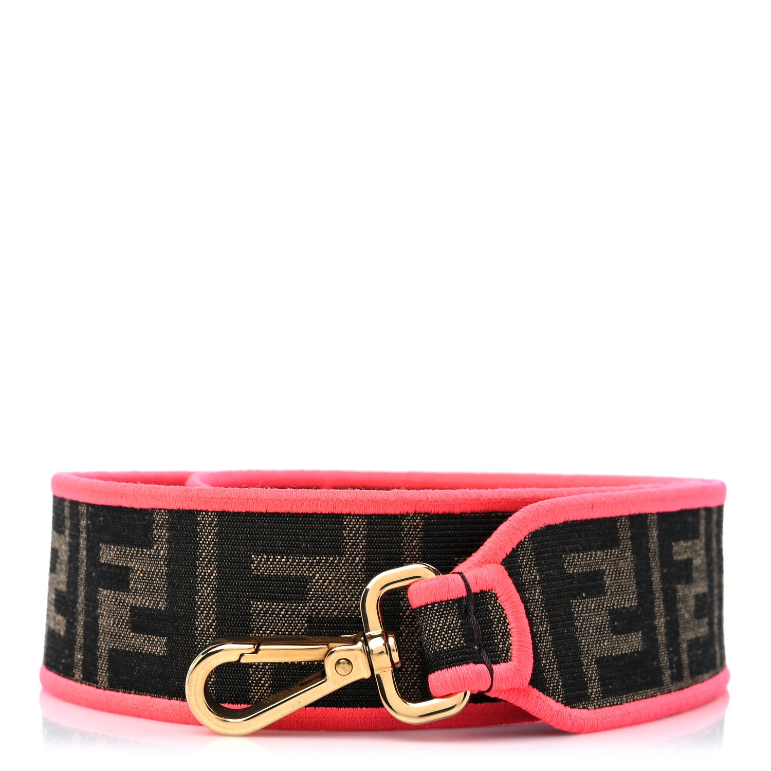 Fendi Fabric Jacquard FF 1974 Logo Threaded Edge Strap You Tobacco Moro Fuxia Fluo 1 of 4