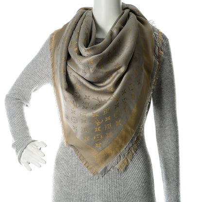 Louis Vuitton Silk Wool Monogram Shine Shawl Beige 2 of 5