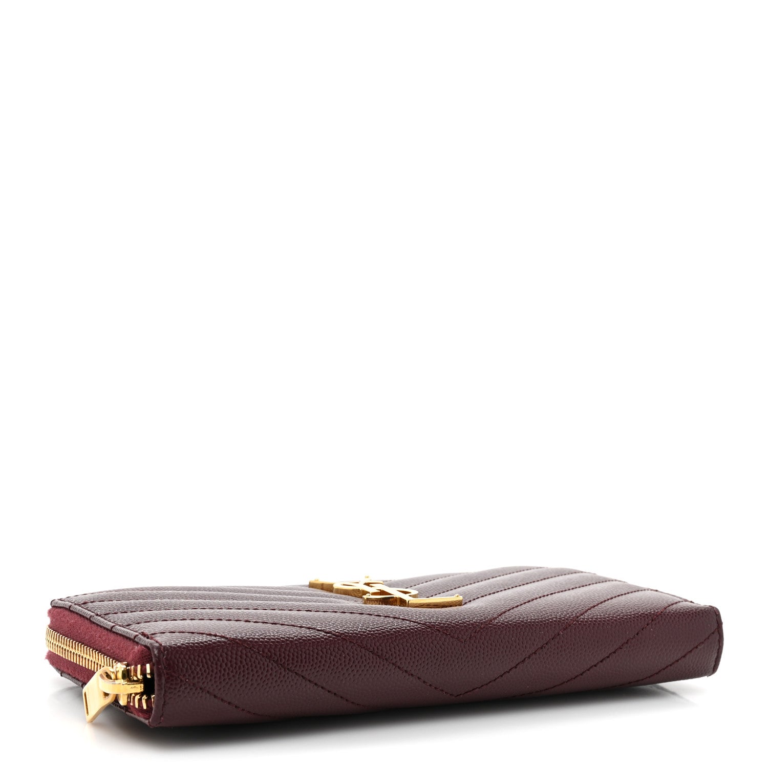 Saint Laurent Grain de Poudre Textured Matelasse Chevron Monogram Zip Around Wallet Rouge Legion 4 of 11