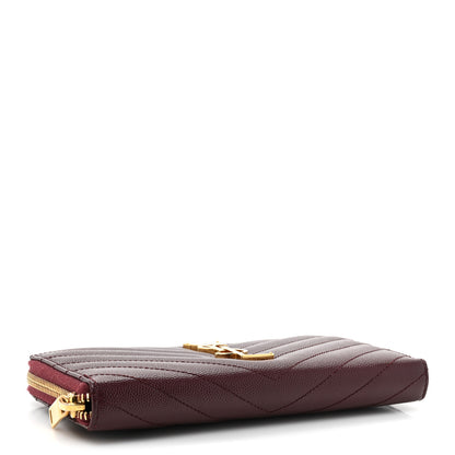 Saint Laurent Grain de Poudre Textured Matelasse Chevron Monogram Zip Around Wallet Rouge Legion 4 of 11