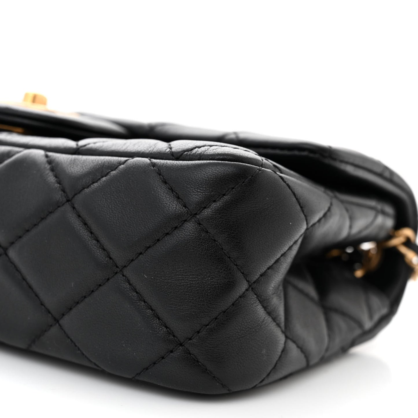 Lambskin Quilted Mini Rectangular Pearl Crush Flap Black
