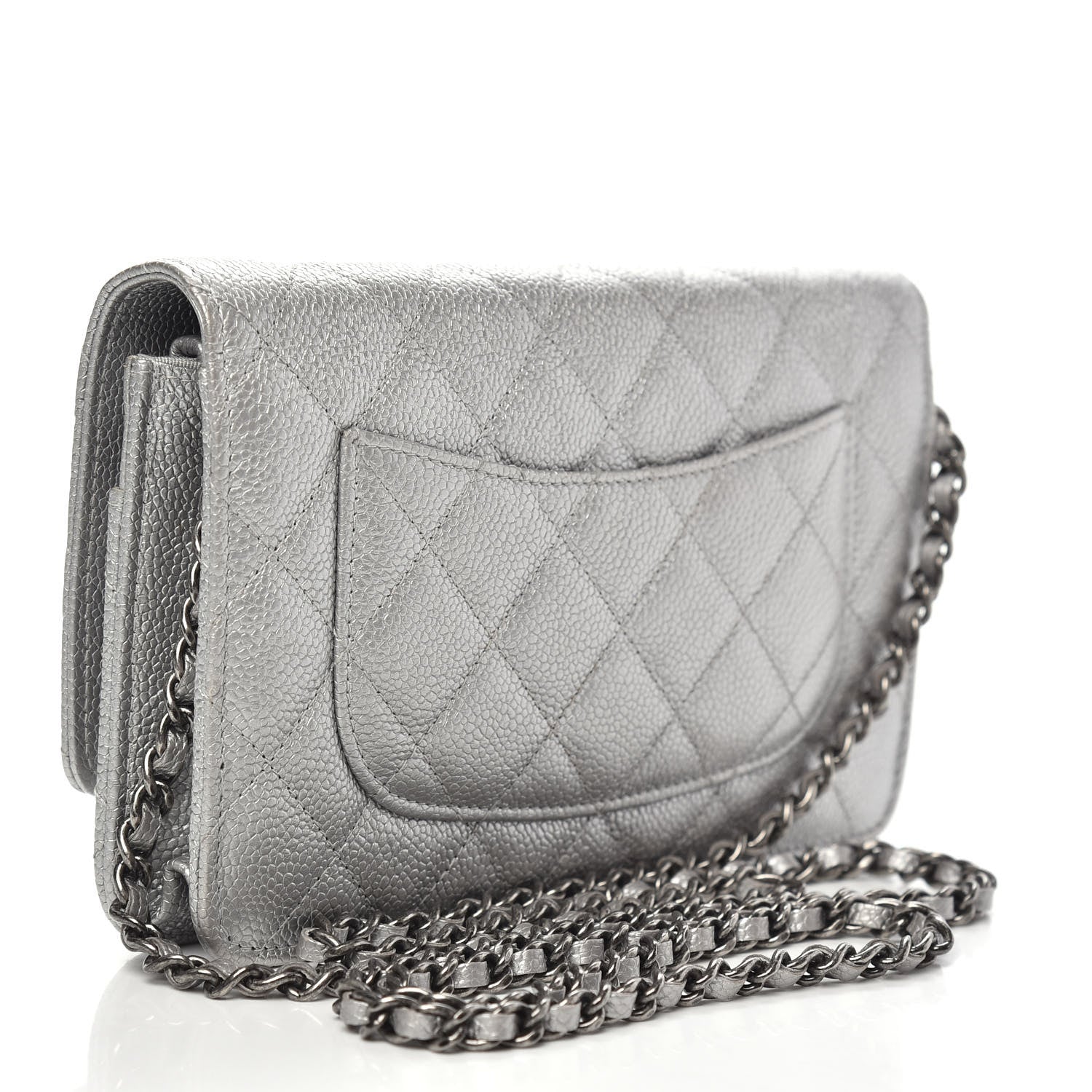 Chanel Metallic Caviar Quilted Wallet on Chain WOC Silver 3 of 11
