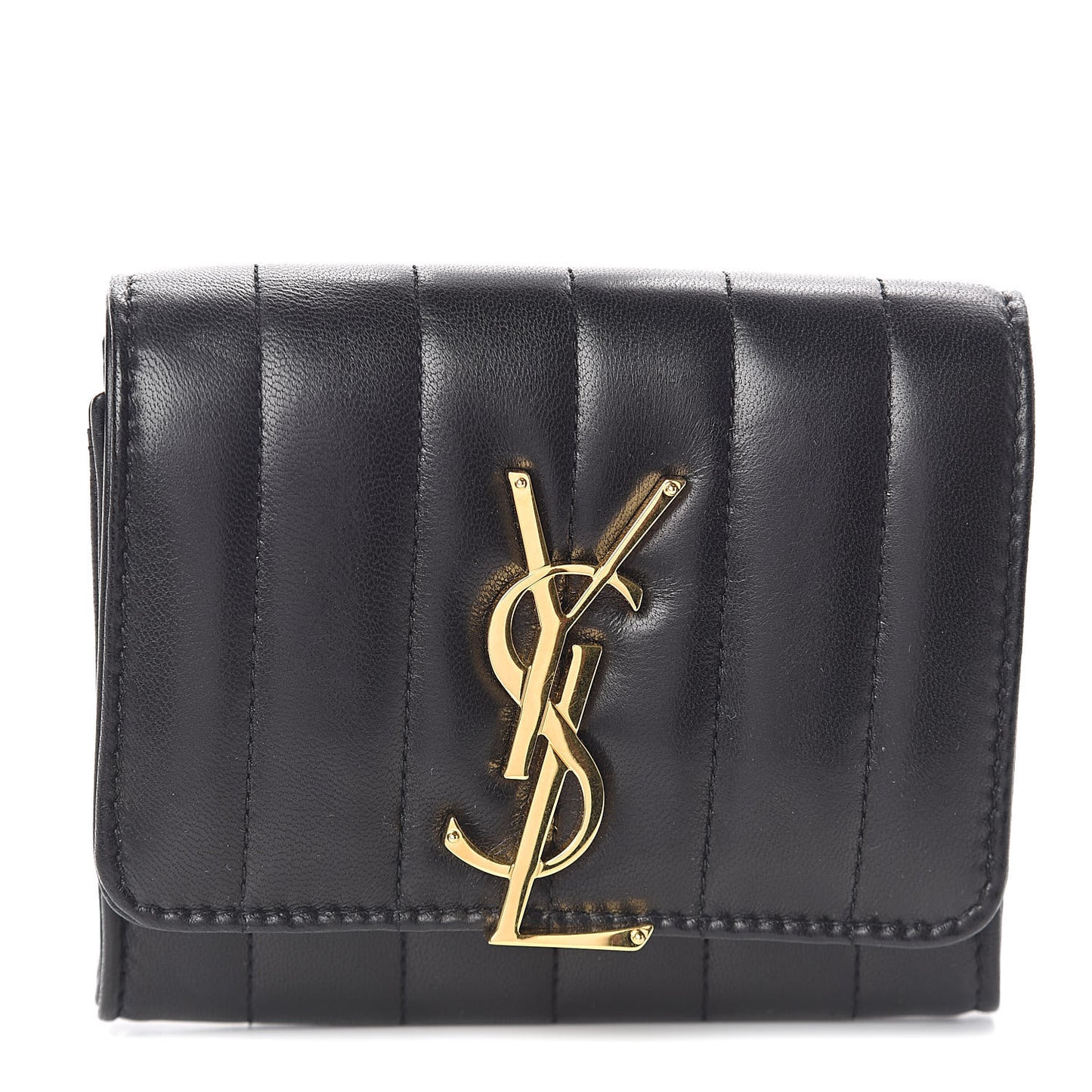 Lambskin Matelasse Monogram Vicky Tri-Fold Wallet Black